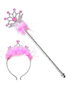 e-carnavalskleding-SYK Diadeem met toverstaf steentjes en marabou