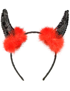 e-carnavalskleding-SYK Diadeem zwarte duivel hoorntjes met rode marabou