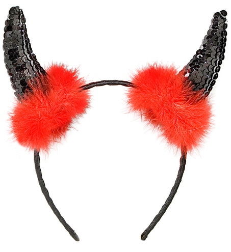 e-carnavalskleding-SYK Diadeem zwarte duivel hoorntjes met rode marabou