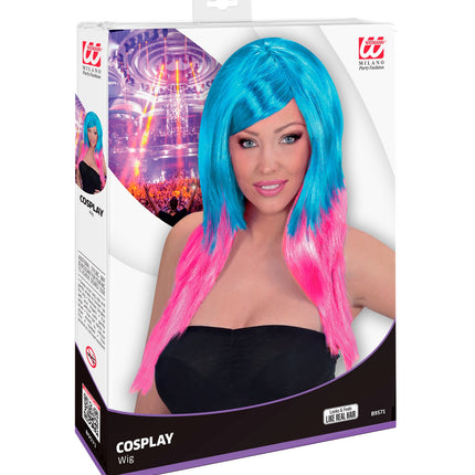 e-carnavalskleding-SYK Dip dye pruik blauw roze