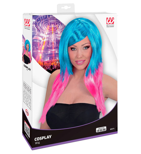 e-carnavalskleding-SYK Dip dye pruik blauw roze