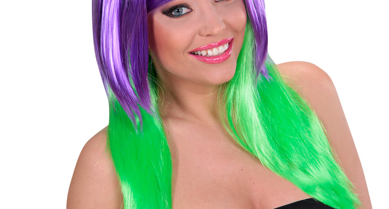 e-carnavalskleding-SYK Dip dye pruik paars groen