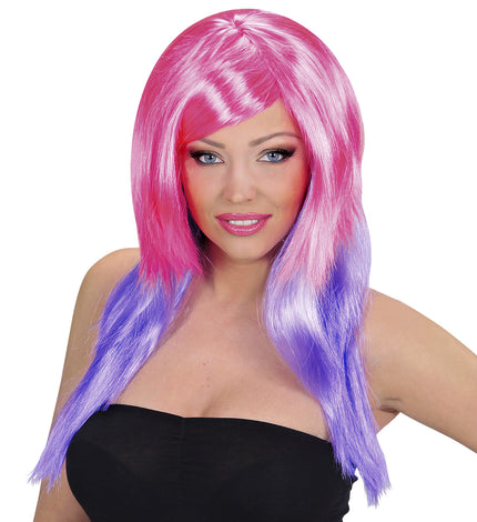 e-carnavalskleding-SYK Dip dye pruik paars roze