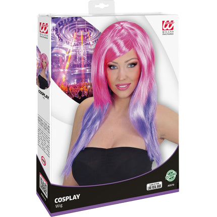e-carnavalskleding-SYK Dip dye pruik paars roze