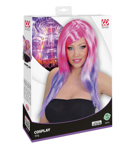 e-carnavalskleding-SYK Dip dye pruik paars roze