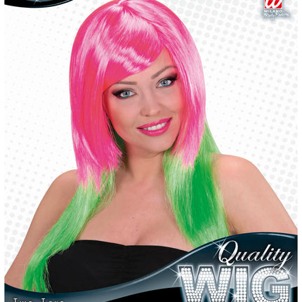 e-carnavalskleding-SYK Dip dye pruik roze groen