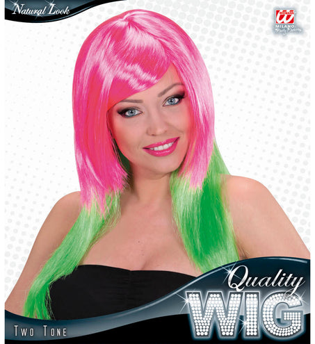 e-carnavalskleding-SYK Dip dye pruik roze groen