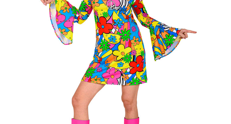 e-carnavalskleding-SYK Disco hippie jurk jaren 70 dames
