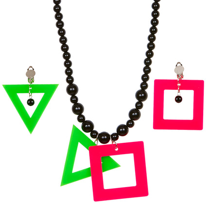e-carnavalskleding-SYK Disco ketting met oorbellen neon