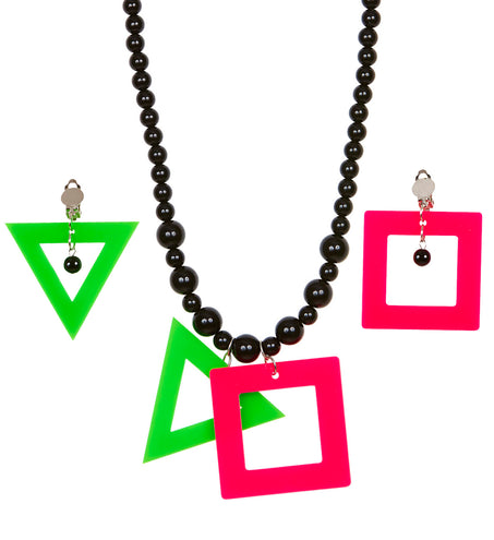 e-carnavalskleding-SYK Disco ketting met oorbellen neon
