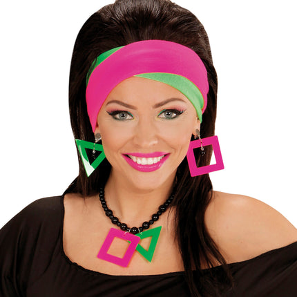 e-carnavalskleding-SYK Disco ketting met oorbellen neon