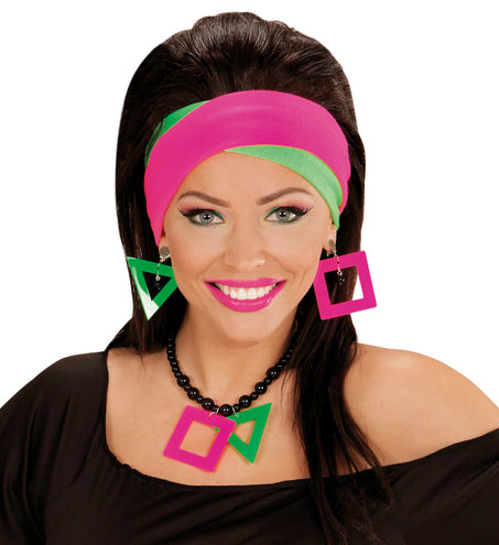 e-carnavalskleding-SYK Disco ketting met oorbellen neon