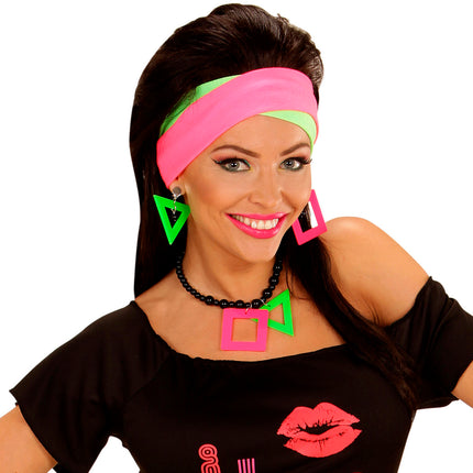 e-carnavalskleding-SYK Disco ketting met oorbellen neon