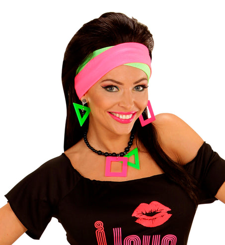 e-carnavalskleding-SYK Disco ketting met oorbellen neon