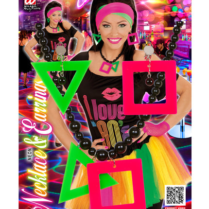 e-carnavalskleding-SYK Disco ketting met oorbellen neon