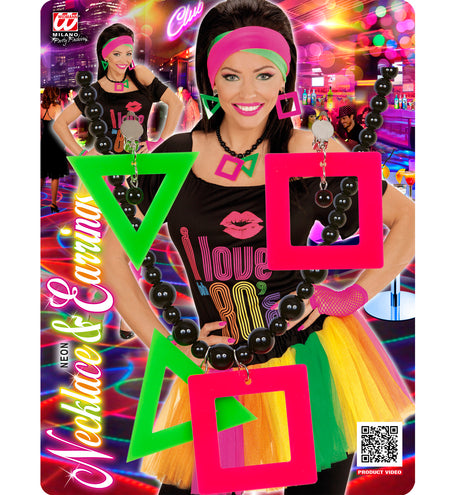 e-carnavalskleding-SYK Disco ketting met oorbellen neon