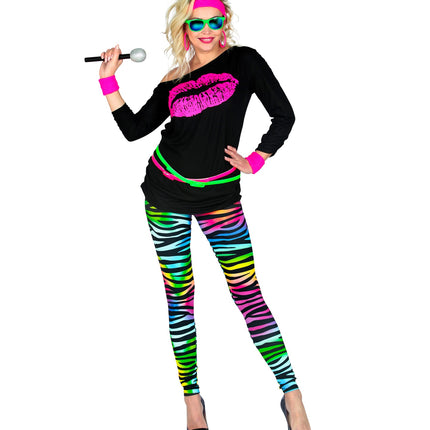 e-carnavalskleding-SYK Disco legging neon zebraprint dames