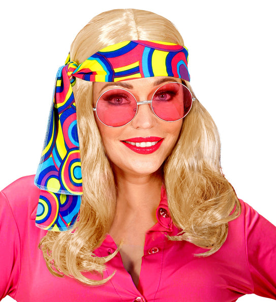 e-carnavalskleding-SYK Disco pruik hippie met hoofdband blond