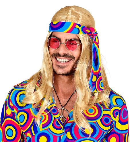 e-carnavalskleding-SYK Disco pruik hippie met hoofdband blond
