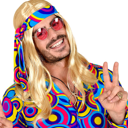 e-carnavalskleding-SYK Disco pruik hippie met hoofdband blond