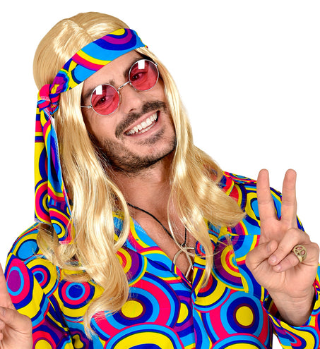 e-carnavalskleding-SYK Disco pruik hippie met hoofdband blond