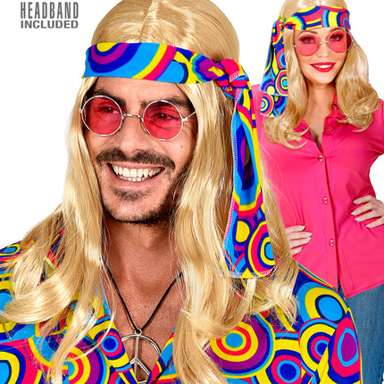 e-carnavalskleding-SYK Disco pruik hippie met hoofdband blond