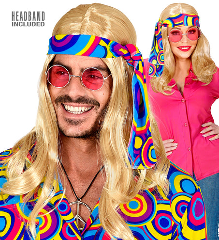 e-carnavalskleding-SYK Disco pruik hippie met hoofdband blond