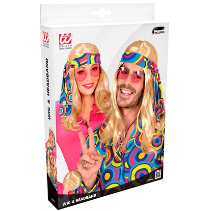 e-carnavalskleding-SYK Disco pruik hippie met hoofdband blond