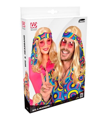 e-carnavalskleding-SYK Disco pruik hippie met hoofdband blond