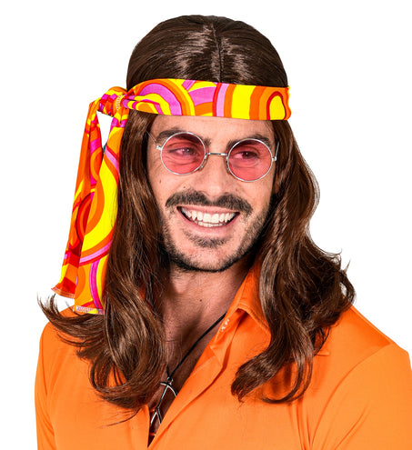 e-carnavalskleding-SYK Disco pruik hippie met hoofdband bruin