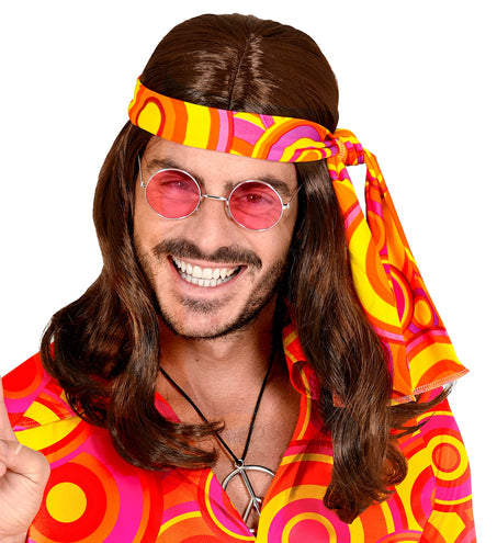 e-carnavalskleding-SYK Disco pruik hippie met hoofdband bruin