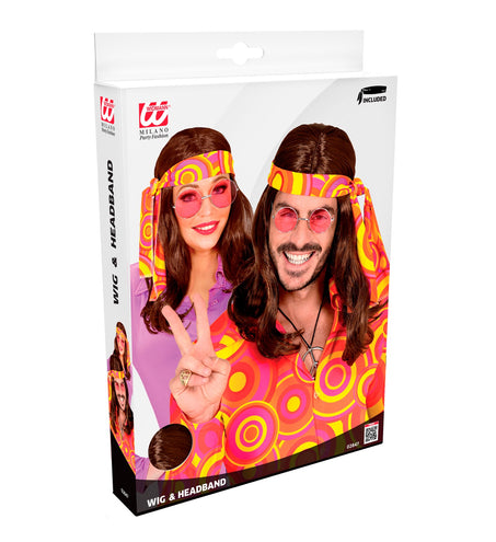 e-carnavalskleding-SYK Disco pruik hippie met hoofdband bruin