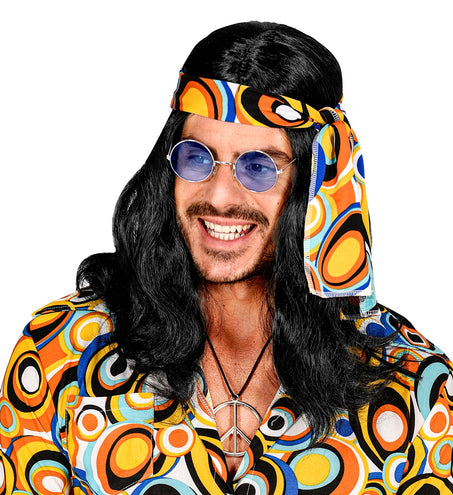 e-carnavalskleding-SYK Disco pruik hippie met hoofdband zwart
