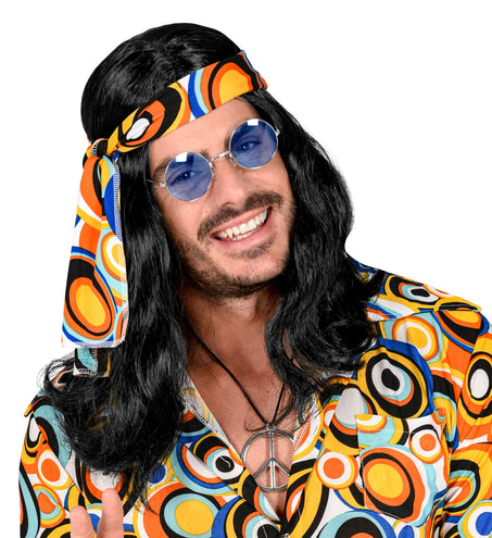 e-carnavalskleding-SYK Disco pruik hippie met hoofdband zwart