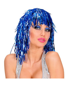 e-carnavalskleding-SYK Disco pruik lurex blauw