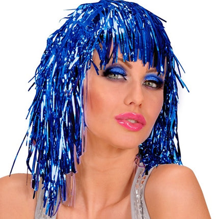 e-carnavalskleding-SYK Disco pruik lurex blauw