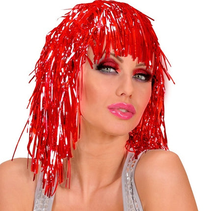 e-carnavalskleding-SYK Disco pruik lurex rood