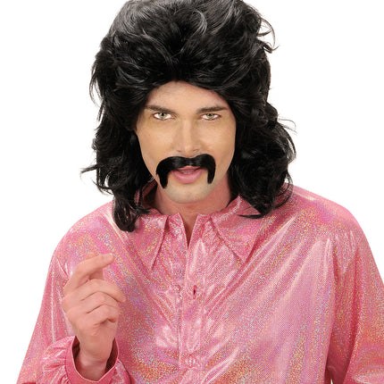 e-carnavalskleding-SYK Disco pruik seventies man zwart met snor