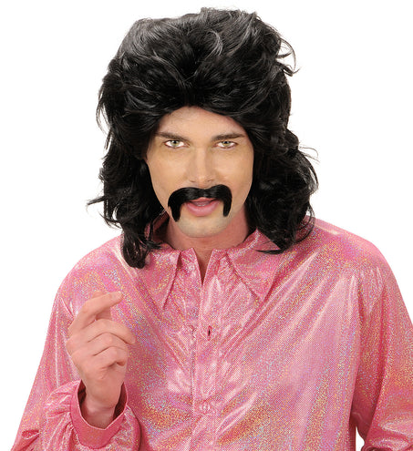 e-carnavalskleding-SYK Disco pruik seventies man zwart met snor