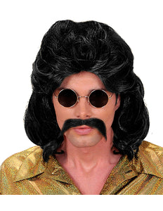 e-carnavalskleding-SYK Disco pruik seventies man zwart met snor
