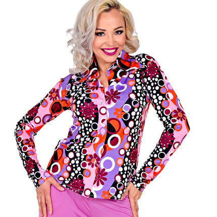 e-carnavalskleding-SYK Disco shirt groovy stijl jaren 70 dames