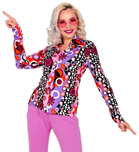 e-carnavalskleding-SYK Disco shirt groovy stijl jaren 70 dames