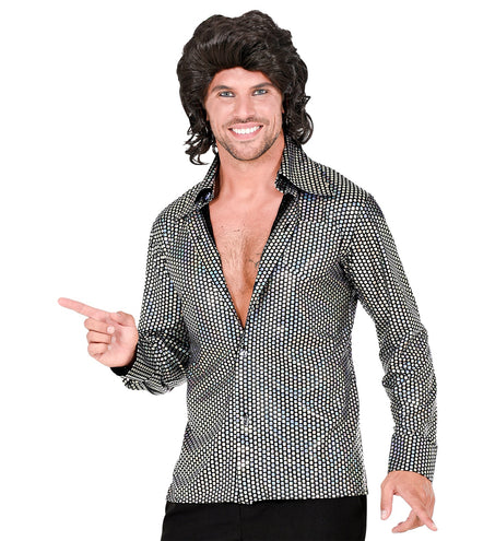 e-carnavalskleding-SYK Disco shirt jaren 70 zilver heren