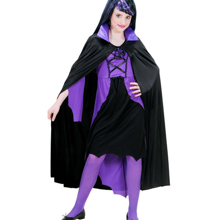 e-carnavalskleding-SYK Dracula cape zwart met paarse kraag kinderen