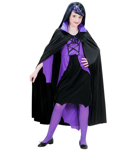 e-carnavalskleding-SYK Dracula cape zwart met paarse kraag kinderen