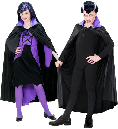 e-carnavalskleding-SYK Dracula cape zwart met paarse kraag kinderen