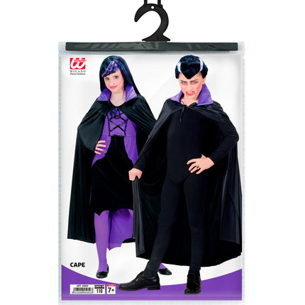 e-carnavalskleding-SYK Dracula cape zwart met paarse kraag kinderen