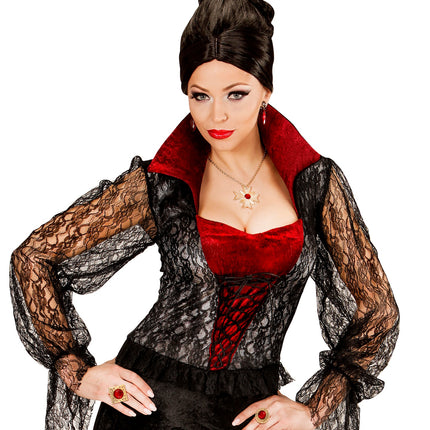 e-carnavalskleding-SYK Dracula ketting met ringen Robijn