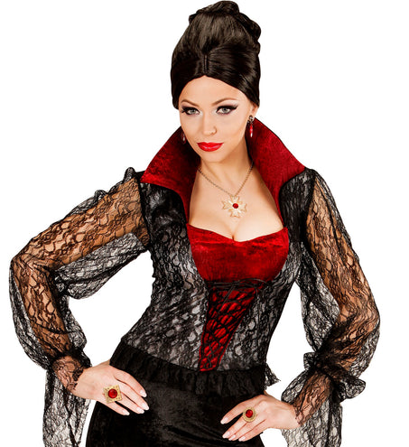 e-carnavalskleding-SYK Dracula ketting met ringen Robijn