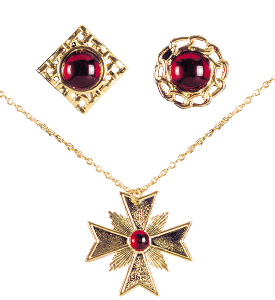 e-carnavalskleding-SYK Dracula ketting met ringen Robijn